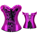 Brocade overbust corset with ruffle trim