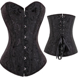 Brocade overbust corset with ruffle trim