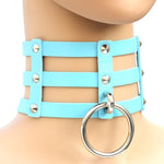 Fashion Punk Goth Rivets Choker Three Row Caged Anime Necklace 14 Colors Leather Choker Collar Necklace for Women Collier Bijoux