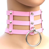 Fashion Punk Goth Rivets Choker Three Row Caged Anime Necklace 14 Colors Leather Choker Collar Necklace for Women Collier Bijoux