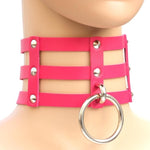 Fashion Punk Goth Rivets Choker Three Row Caged Anime Necklace 14 Colors Leather Choker Collar Necklace for Women Collier Bijoux