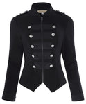 Victorian Gothic Buttons Decorated Zipper Front Military jacket Tops 2017 Tops Woman Black Long Sleeve Outerwear Coats