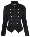 Victorian Gothic Buttons Decorated Zipper Front Military jacket Tops 2017 Tops Woman Black Long Sleeve Outerwear Coats