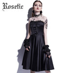 Rosetic Gothic Dress Straps Vintage Dress Lace Strapless Black Party Solid A-Line Sleeveless Dresses Summer Goth Women Dresses