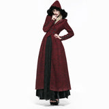 Gothic Long Red Thick Wool Trench Coat with Fur Hood Women Female Victorian Hooded Slim Fitted Lady Overcoats Winter Fashion