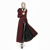 Gothic Long Red Thick Wool Trench Coat with Fur Hood Women Female Victorian Hooded Slim Fitted Lady Overcoats Winter Fashion