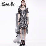 Rosetic Gothic Bodycon Dress Black Women Summer Tassel Lace Sheath Goth Dresses Hollow Party Vintage Print Retro Gothics Dresses