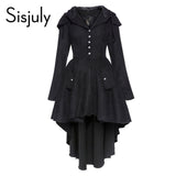 Sisjuly vintage coat asymmetric autumn black women gothic cotton blends trench winter overcoat cape lace up retro goth coats new