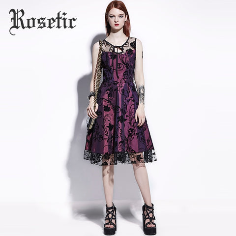 Rosetic Black Lace Overlay Taffeta Party Dress