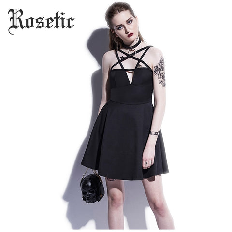 Rosetic Gothic Mini Dress Black Pentagram Summer Women Goth Dress Sexy Fashion A-Line Street Preppy Vampire Gothics Mini Dresses