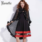 Rosetic Gothic Wraps Lace PU Women Autumn Fashion Shawls Outwear Witch Vampire Black Decor Accessories Street Goth Poncho Cloaks