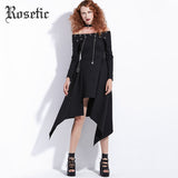 Rosetic Gothic Punk Rock Black Asymmetrical Off the Shoulder Dress