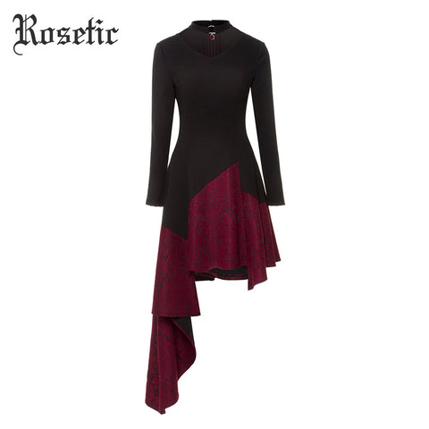 Rosetic Gothic Asymmetrical High Neck Brocade Casual Dress