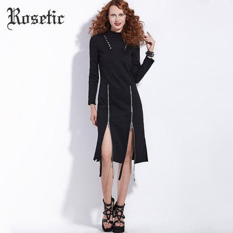 Rosetic Gothic Punk Zipper Slit Power Dress