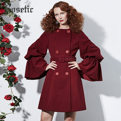 Rosetic Gothic Coat Vintage Women Autumn Ruffles Casual Overcoats Trench Retro Elegant Fashion Sexy Party Victorian Goth Coats