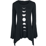 Moon Phases Pattern Gothic Women Tops Long Flare Sleeve Hooded Shirt 2018 Spring Women'S Clothing