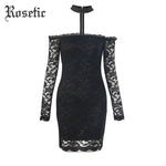 Rosetic Gothic Bodycon Cold Shoulder Lace Dress with Collar