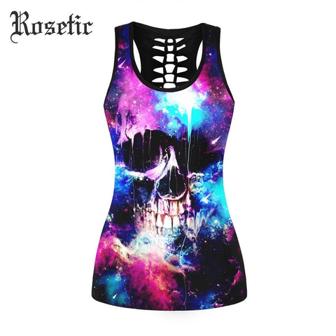 Rosetic Pastel Goth Tank Tops Black Skull Print Women Summer Slim Fashion Hollow Rock Streetwear Sexy Cool Club Gothic Tank Tops