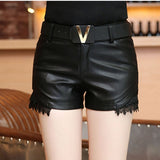 Hot Short Autumn Winter warm PU Womens booty Short Flower Embroidery Beaded Leather Boots Black Sexy Mini Dance Shorts B67810