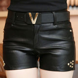 Hot Short Autumn Winter warm PU Womens booty Short Flower Embroidery Beaded Leather Boots Black Sexy Mini Dance Shorts B67810