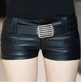 Hot Short Autumn Winter warm PU Womens booty Short Flower Embroidery Beaded Leather Boots Black Sexy Mini Dance Shorts B67810