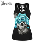 Rosetic Gothic Tank Tops Casual Harajuku Black Skull Slim Women Summer Hollow Print Rose Flower Fashion Sexy Street Tank Tops