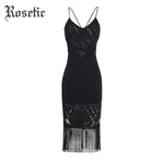 Rosetic Sheath Lace Flapper Dress with Fringe and Open Back