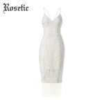 Rosetic Sheath Lace Flapper Dress with Fringe and Open Back