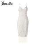 Rosetic Sheath Lace Flapper Dress with Fringe and Open Back