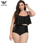 NAKIAEOI High Waist Swimsuit 2018 Plus Size Swimwear Women Bikinis Bandeau Push Up Bikini Set Bathing Suits Swim Wear Black 3XL