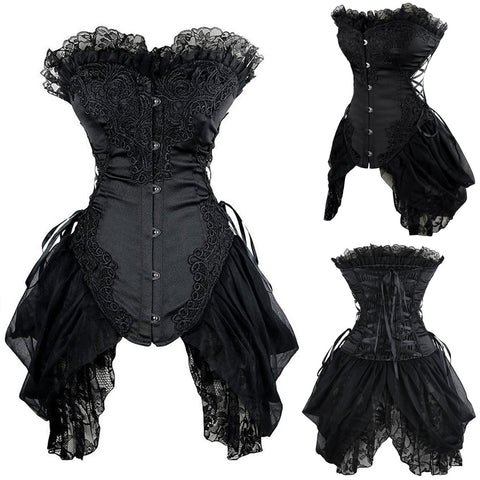 Satin and Lace Overbust Corset with Attached Bustle