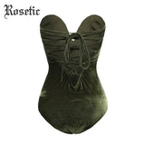 Rosetic Gothic Bandage Bodysuits Vintage Rompers Backless Shorts Jumpsuits Slim Bodice Tops Overalls Sexy Party Goth Playsuits