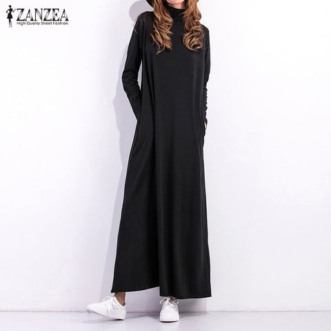 Long Sleeve Turtleneck Maxi Dress with Pockets