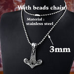 Viking Raven Skull Mjolnir Amulet Pendant Necklace