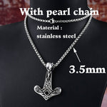 Viking Raven Skull Mjolnir Amulet Pendant Necklace