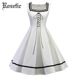 Rosetic White with Black Trim Gothabilly Swing Dress