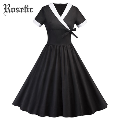 Rosetic Black with White Collar and Wrap Detail Swing Dress