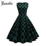 Rosetic Gothabilly Retro Green and Black Plaid Swing Dress