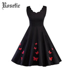 Rosetic Retro Gothic Butterfly Scalloped Neck Swing Dress