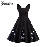 Rosetic Retro Gothic Butterfly Scalloped Neck Swing Dress