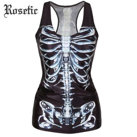 Rosetic Woman Gothic Tank Tops Summer Black Skull Print Pattern Sexy Girl Rock Club Travel I-Shaped Women's Goth Casual Tank Top