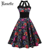 Rosetic Retro Floral Print Swing Dress with Button Detail