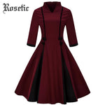 Rosetic High Neck Retro Uniform Swing Dress with Bows