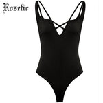 Rosetic Gothic Summer Women Jumpsuit V-Neck Spaghetti Strap Shorts Backless Fitness Cross Sexy Bodycon Beach Girl Slim Bodysuit