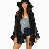 Vicabo Crochet Lace Kimono Cardigan Fringe Embroidery Black Blouse Summer Fashion Chiffon Batwing Women Tops Chemise Femme