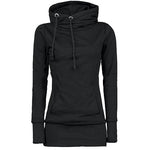 Rosetic Gothic Casual Women Hoodie Solid Pocket Hooded Mid-Length Drawstring Long Sleeve Multi Color Plus Size Fashion Hoodies