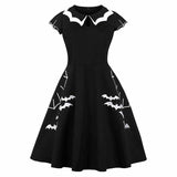 Rosetic Gothabilly Black and White Batty Collared Swing Dress