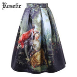 Rosetic Gothic Summer Skirt Vintage A-Line Medieval Oil Painting Cartoon High Waist Pleated Casual Goth Retro Midi Skirts Women