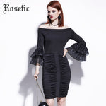 Rosetic Ruffle Lace Bell Sleeve off the Shoulder Bodycon Wiggle Dress