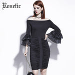 Rosetic Ruffle Lace Bell Sleeve off the Shoulder Bodycon Wiggle Dress